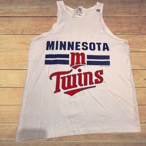 Vintage 1989 Minnesota Twins Tank Top Logo 7 Mens Medium White MLB Made in USA‎
